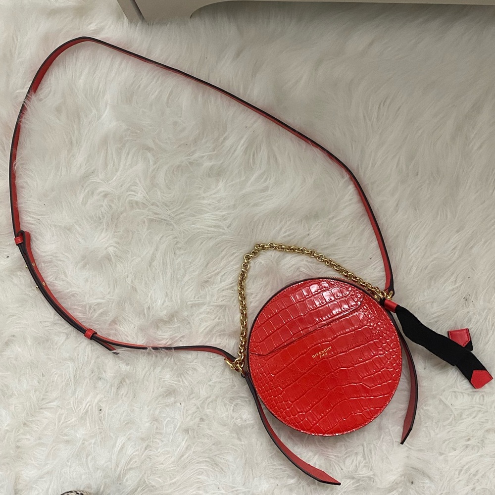 Givenchy Red ROUND EDEN CROC EMBOSSED LEATHER BAG